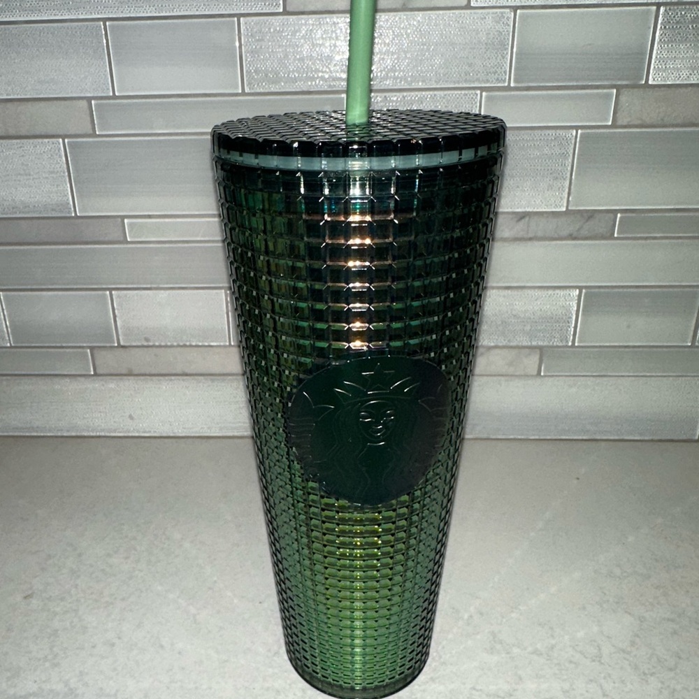 Starbucks 2022 Fall Halloween Green Aqua Grid Rainforest Venti Tumbler 24oz